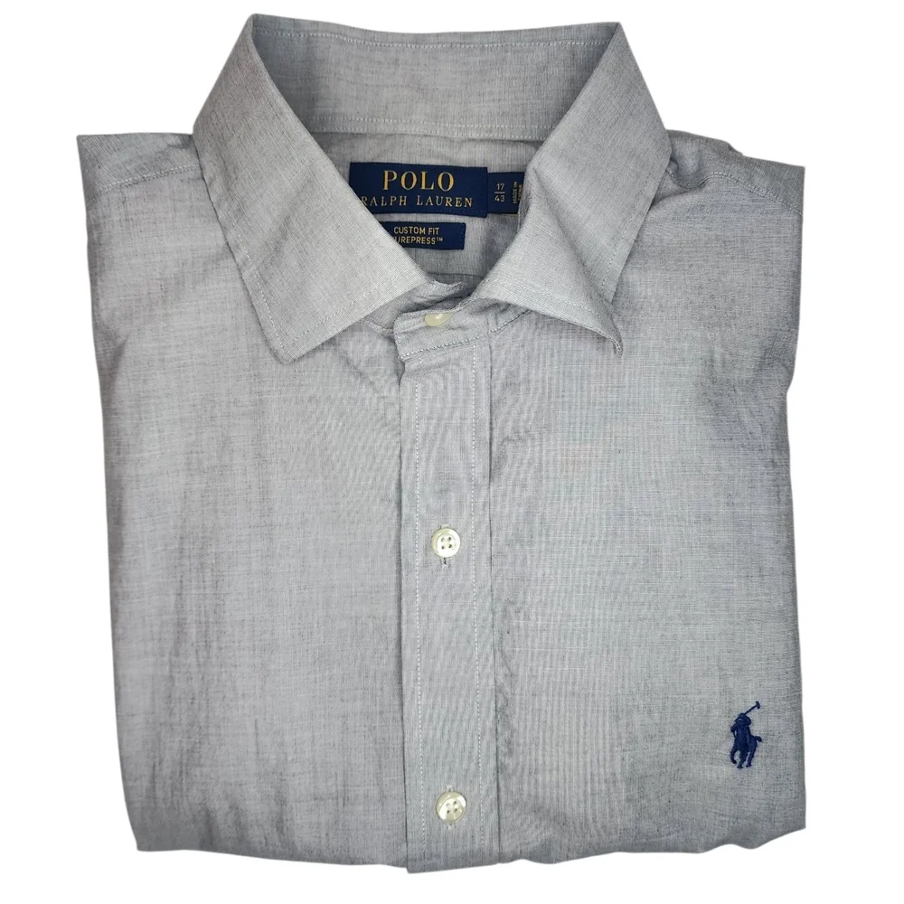 Polo by Ralph Lauren‎ Regent Custom Men's Gray Button Down Poplin Shirt 17/43